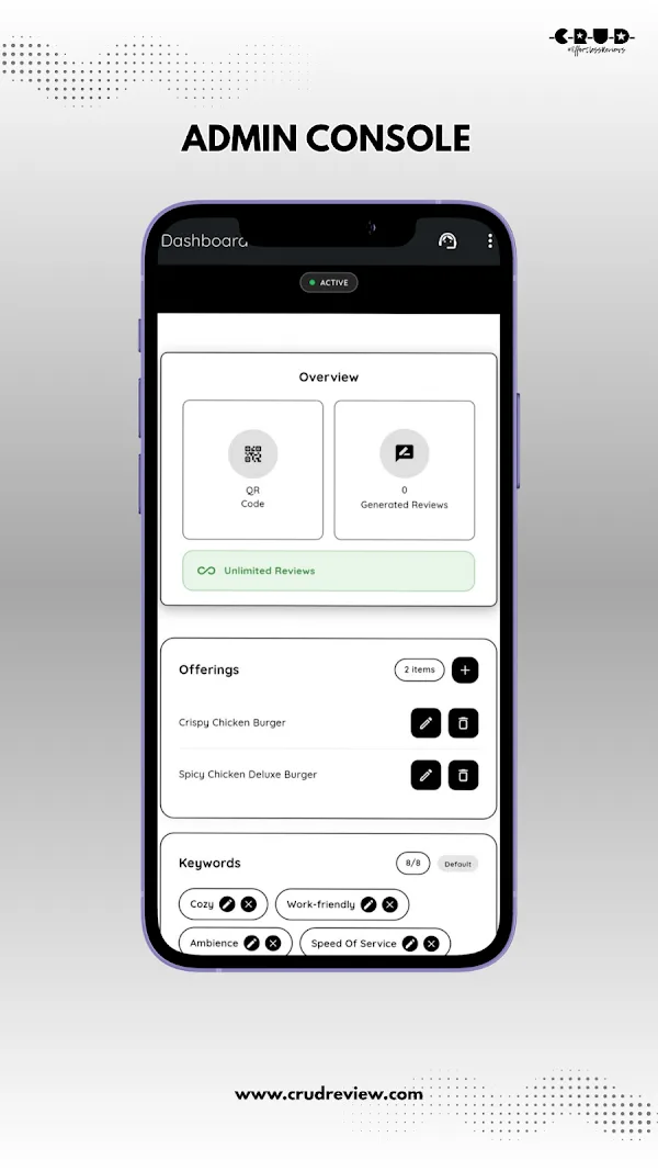 CRUD Review on Google Play, Admin console