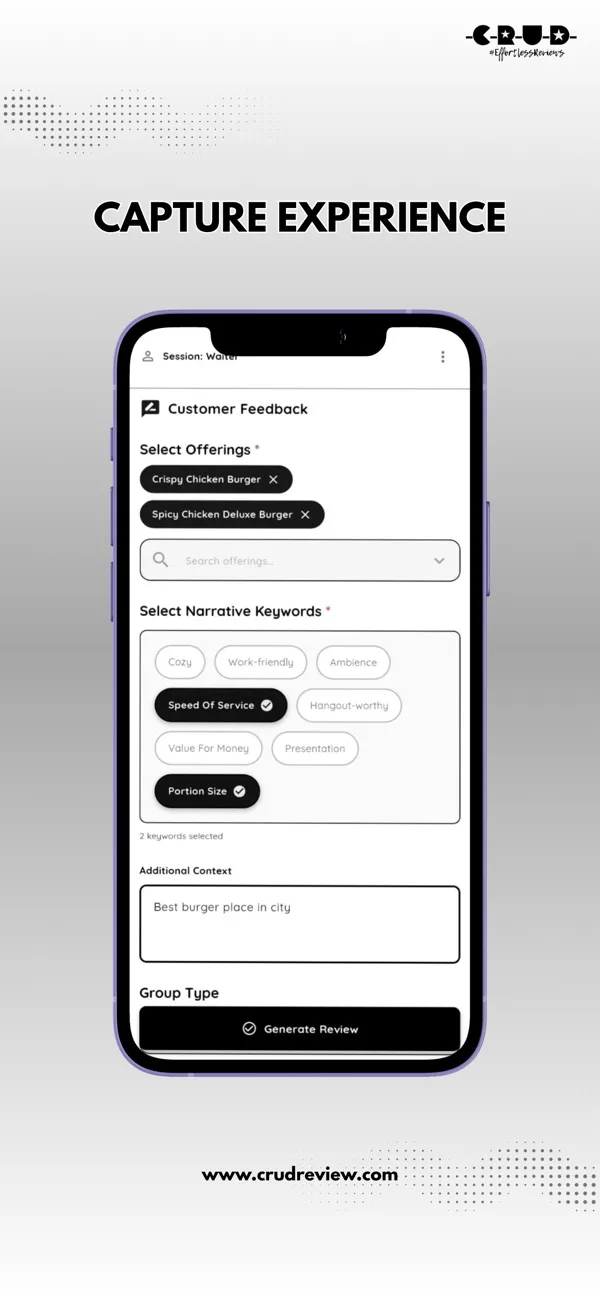 CRUD Review on App Store, Capture the experience