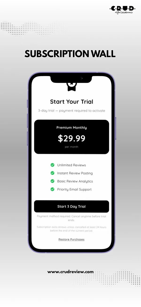 CRUD Review on App Store, Subscription wall