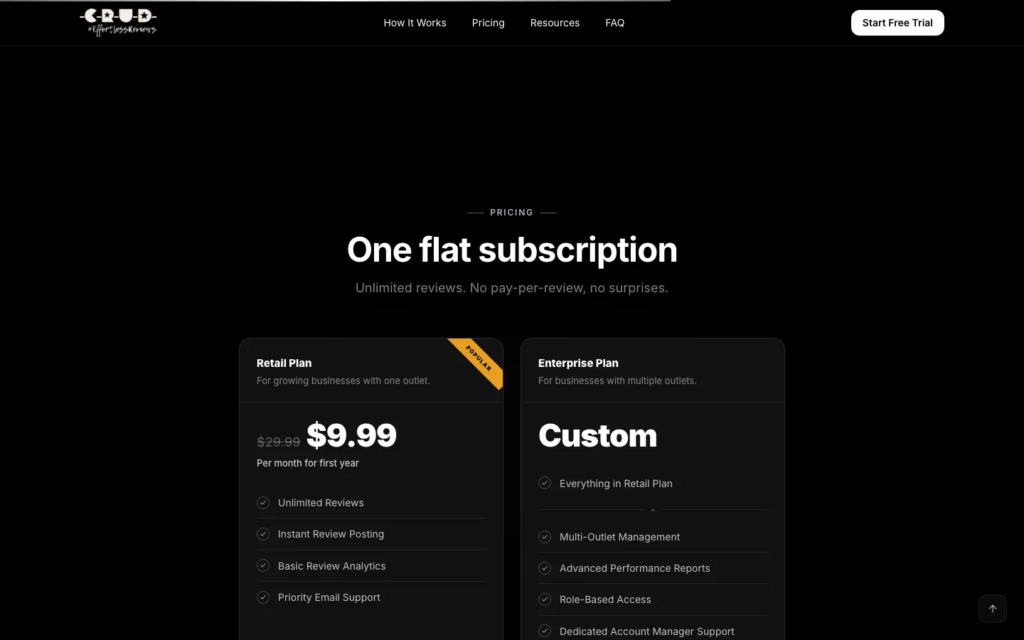 CRUD Review, One flat subscription